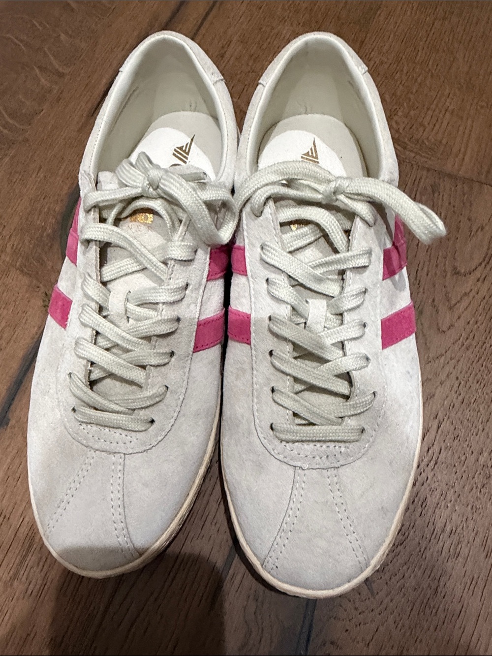 Gola Women’s White Suede Sneakers with Pink Stripes